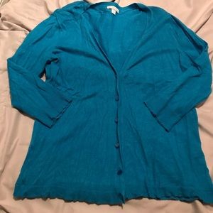 Turquoise NY&Co V-Neck Button Cardigan Sweater